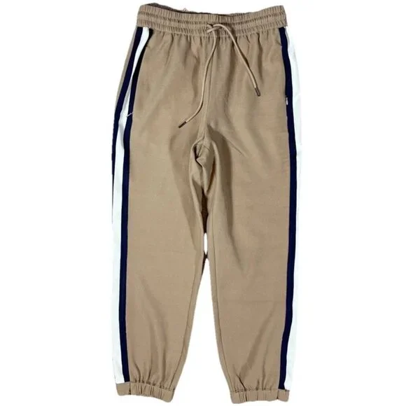Wyse London Anya Cuffed Joggers $280 Tan Side Stripe Pants Stretch Size Small 2R